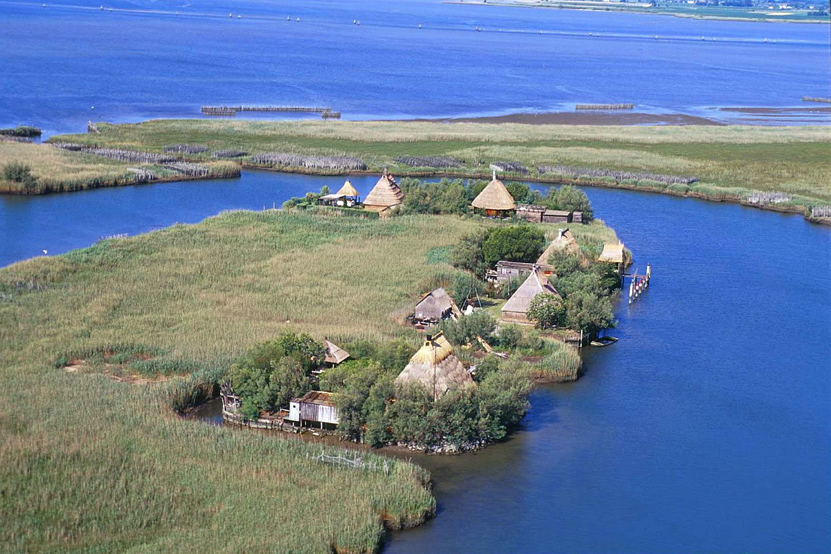 View of the cabins built with straw in Lignano and Marano
