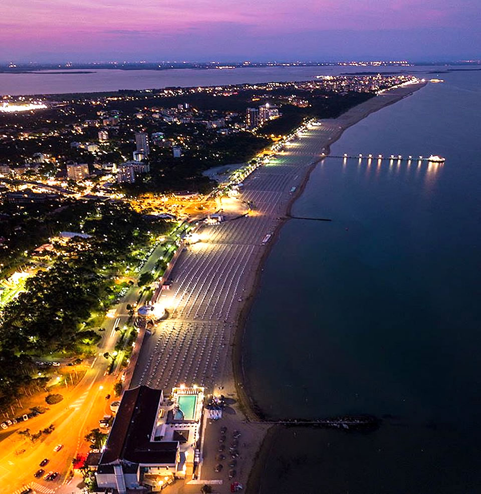 View from above at the beach of Lignano Pineta